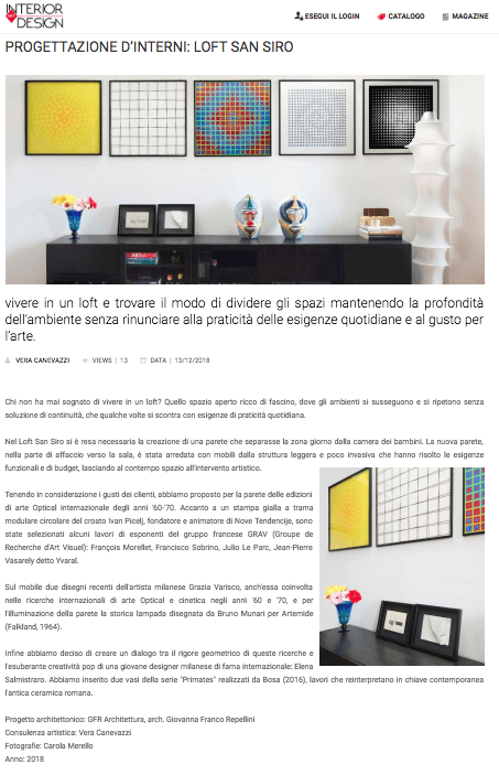 Articolo uscito su Interior Art Design Magazine sul Loft San Siro, consulenza artistica Vera Canevazzi