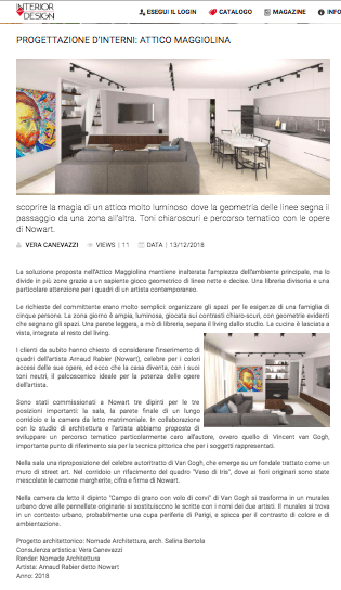 Articolo su Attico Maggiolina uscito su Interior Art Design Magazine. Progettazione architettonica Nomade Architettura, consulenza artistica Vera Canevazzi.