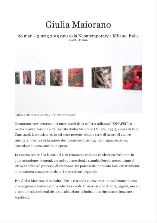 Sinapsi. Giulia Maiorano a cura di Vera Canevazzi